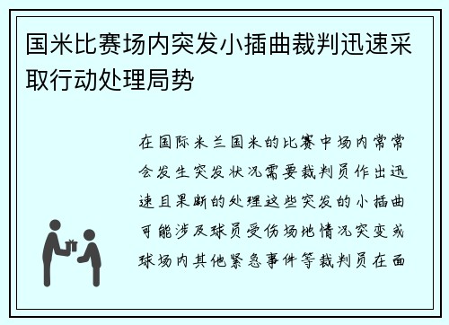 国米比赛场内突发小插曲裁判迅速采取行动处理局势 国米比赛场内突发小插曲裁判迅速采取行动处理局势