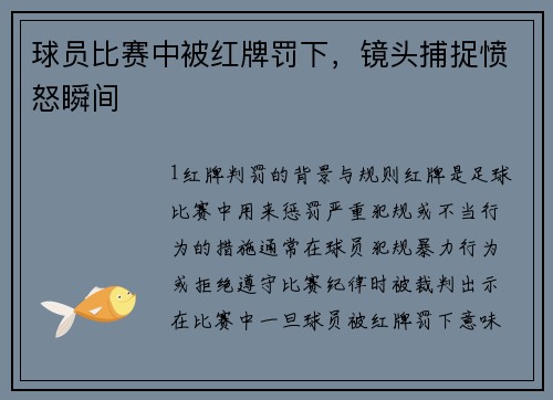 球员比赛中被红牌罚下，镜头捕捉愤怒瞬间
